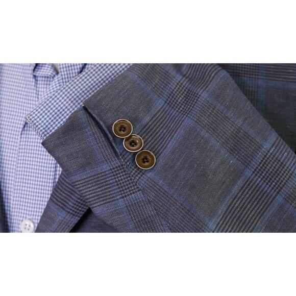 Hugo Boss Tailored Blue Plaid Linen Silk Sportcoat Blazer Current Piacenza 40R - Picture 6 of 11